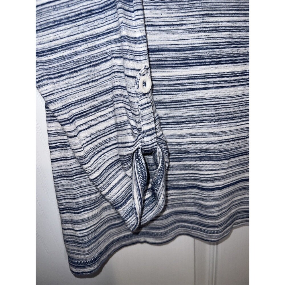 T by Talbots Women Top Med Gray Zip 3/4 Sleeve Striped Knit Pocket Stretch Light - Picture 3 of 12